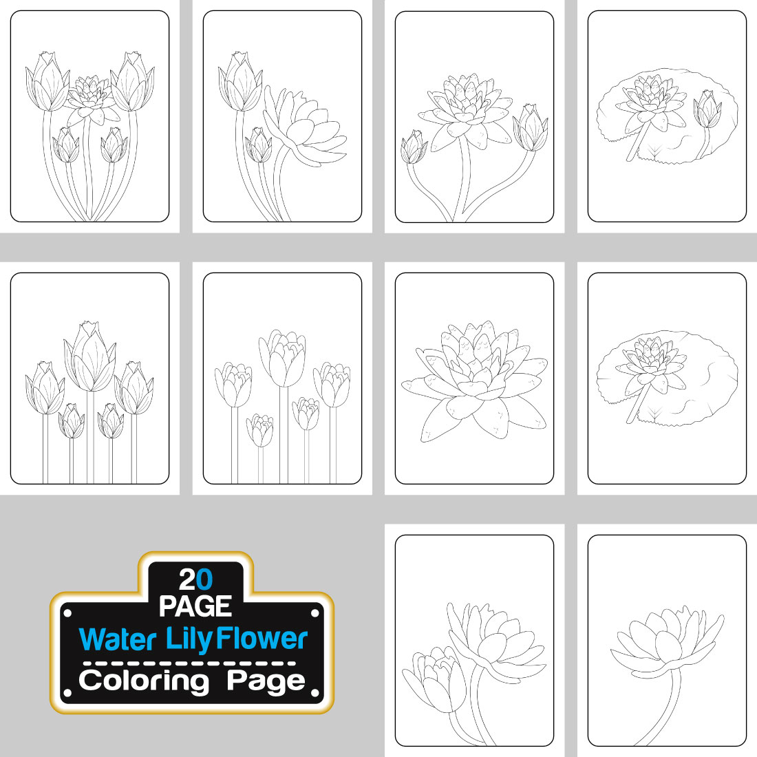 Water lily flower coloring page hand drawing line art vector illustration