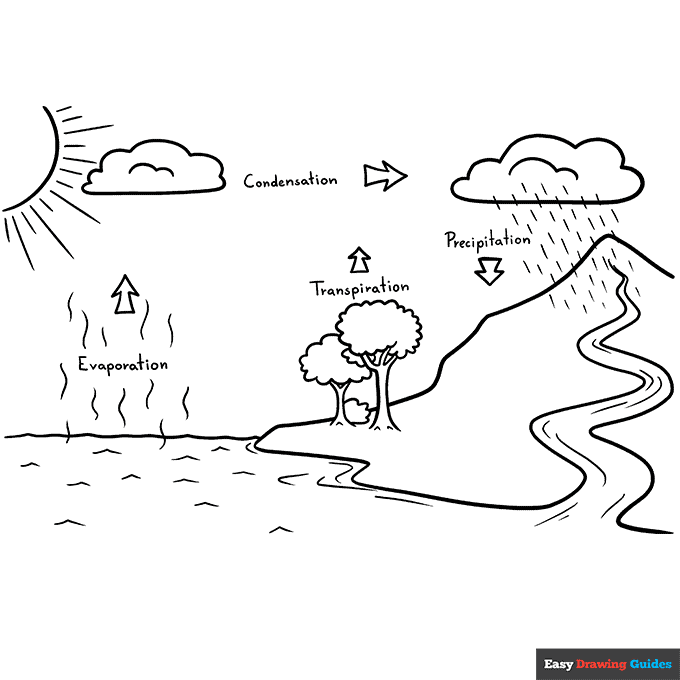 Water cycle coloring page easy drawing guides