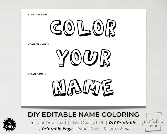 Custom name coloring sheet handwriting practice name writing name worksheet editable name coloring name trace worksheet printable diy instant download