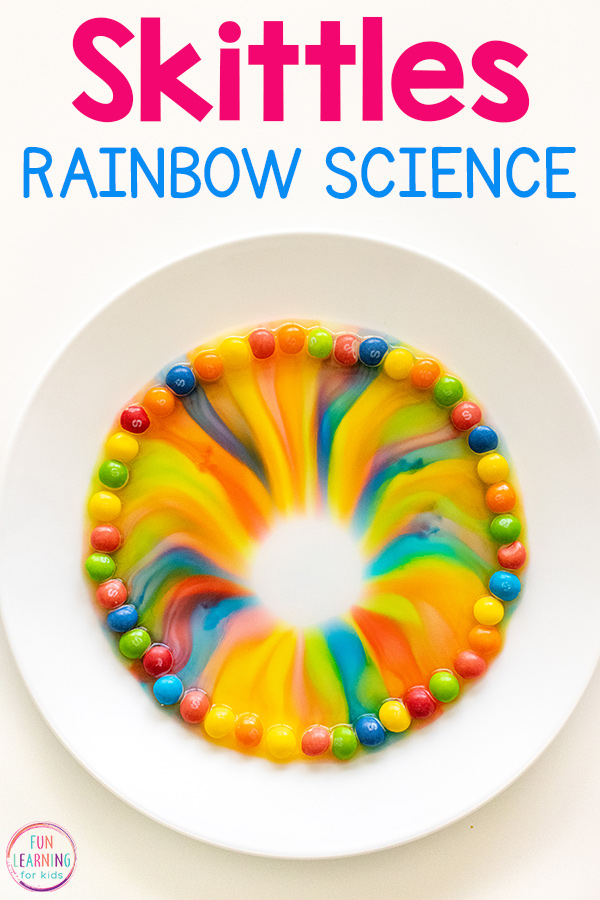 Rainbow skittles experiment science activity for kids