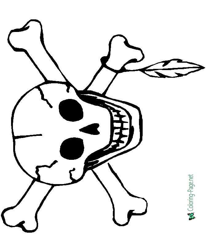 Skull crossbones halloween coloring page