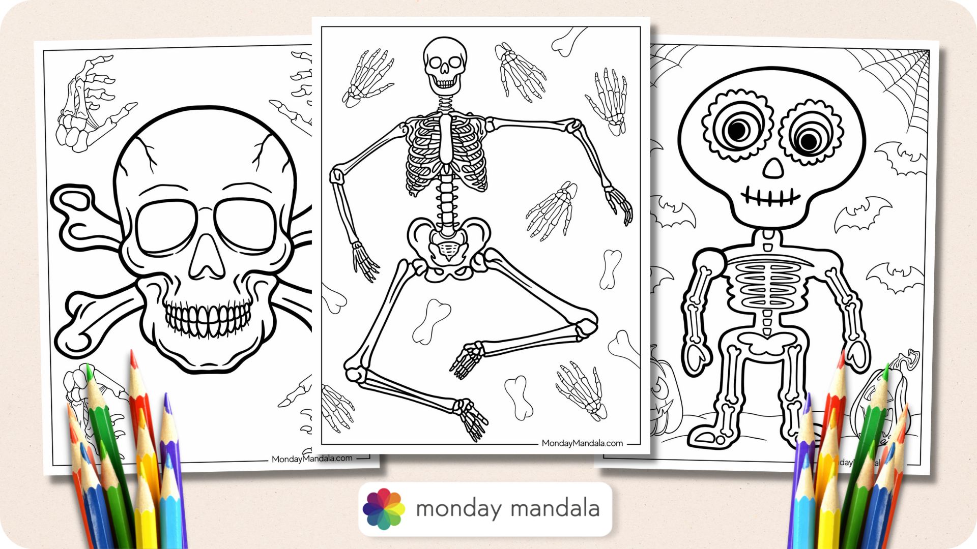 Skeleton coloring pages free pdf printables