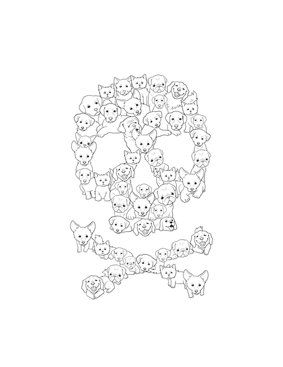 Printable skull of dogs coloring page funny halloween dogs digital download skull and crossbones pdf dog lover gift