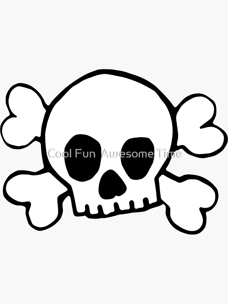 Black skull and crossbones pattern and print sticker for sale by cool fun awesome time