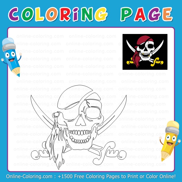 Pirate skull free online coloring page