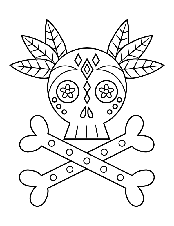 Printable sugar skull and crossbones coloring page