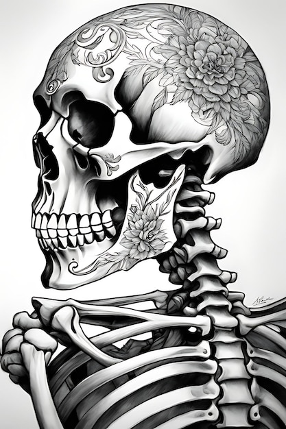 Premium ai image skull coloring page printable page coloring sketch pencil sketch outline