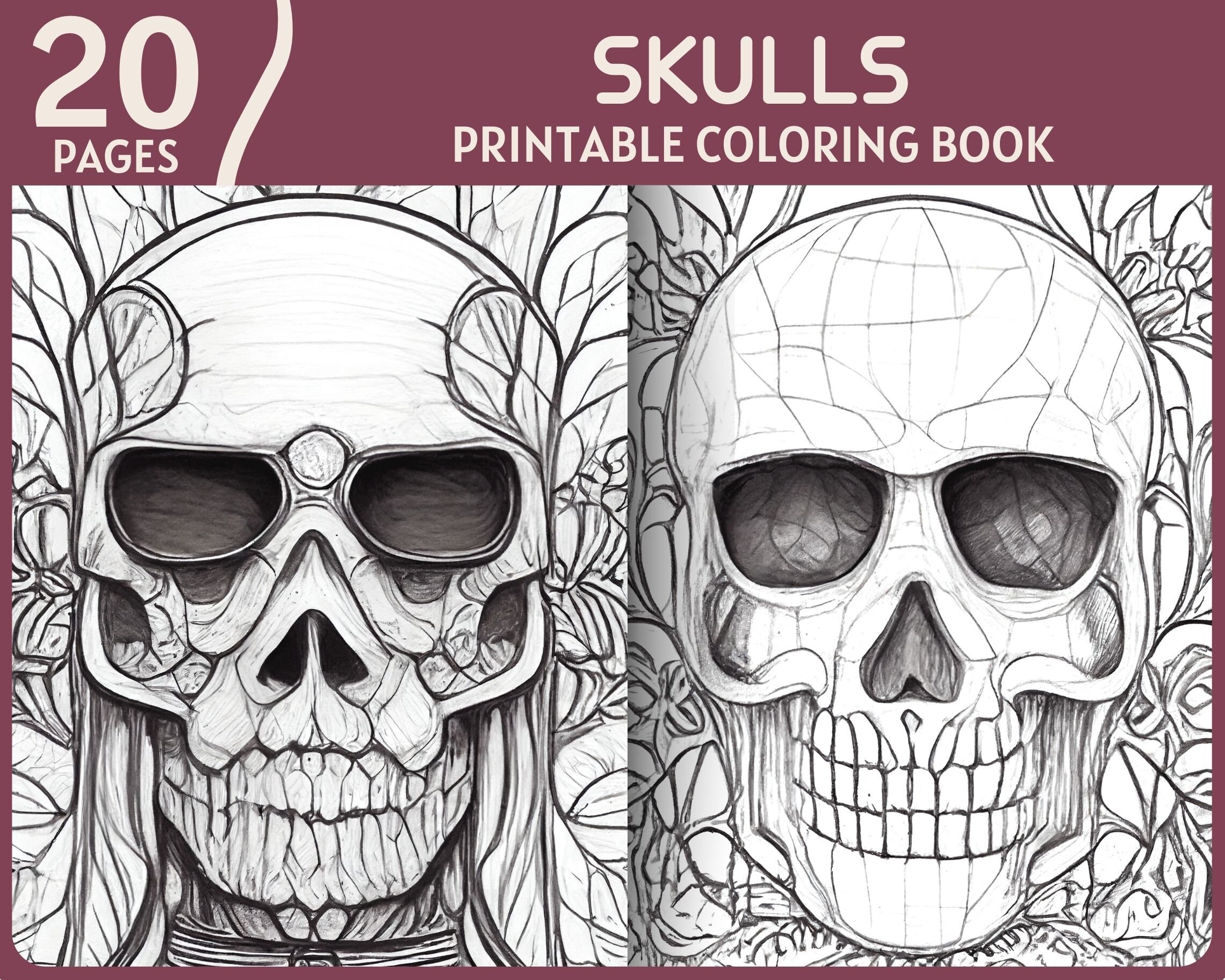 Skulls coloring pages horror skull illustrations printable coloring book for adults spooky skull