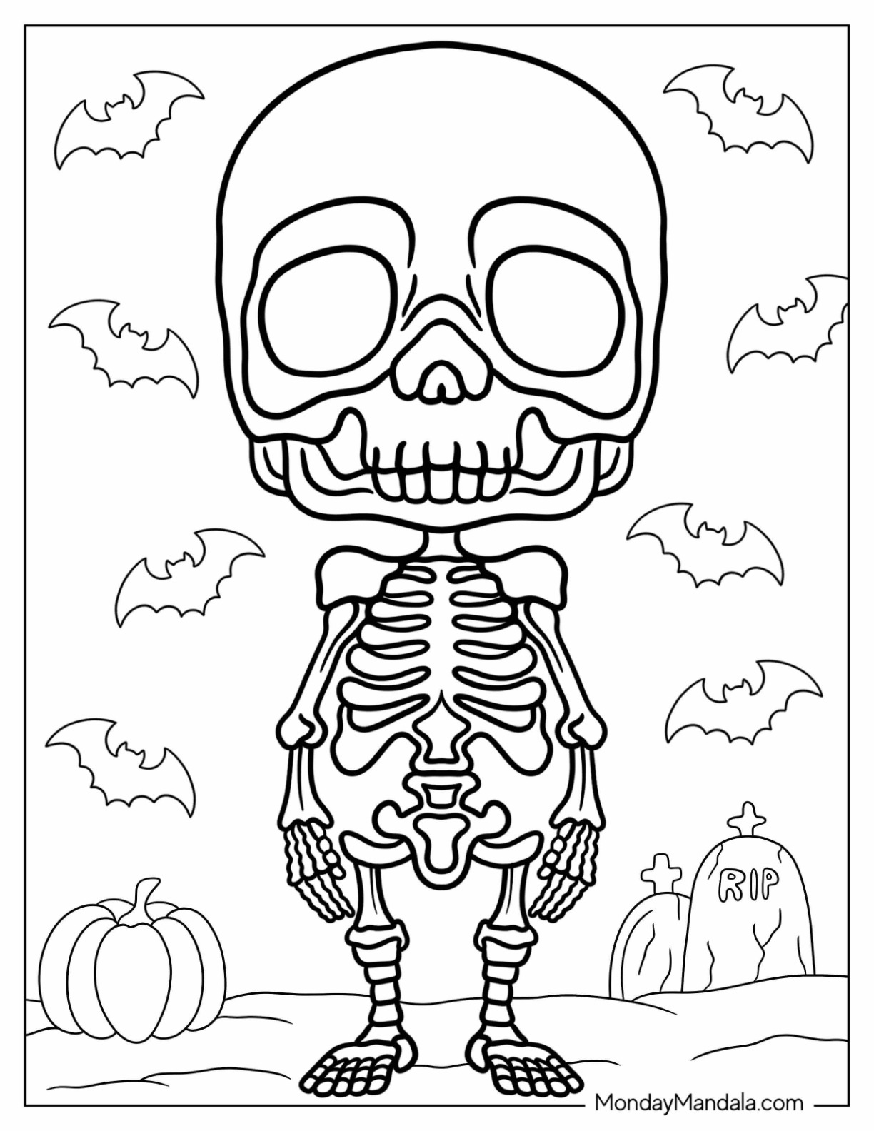 Skeleton coloring pages free pdf printables