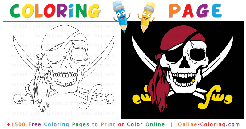 Pirate skull free online coloring page