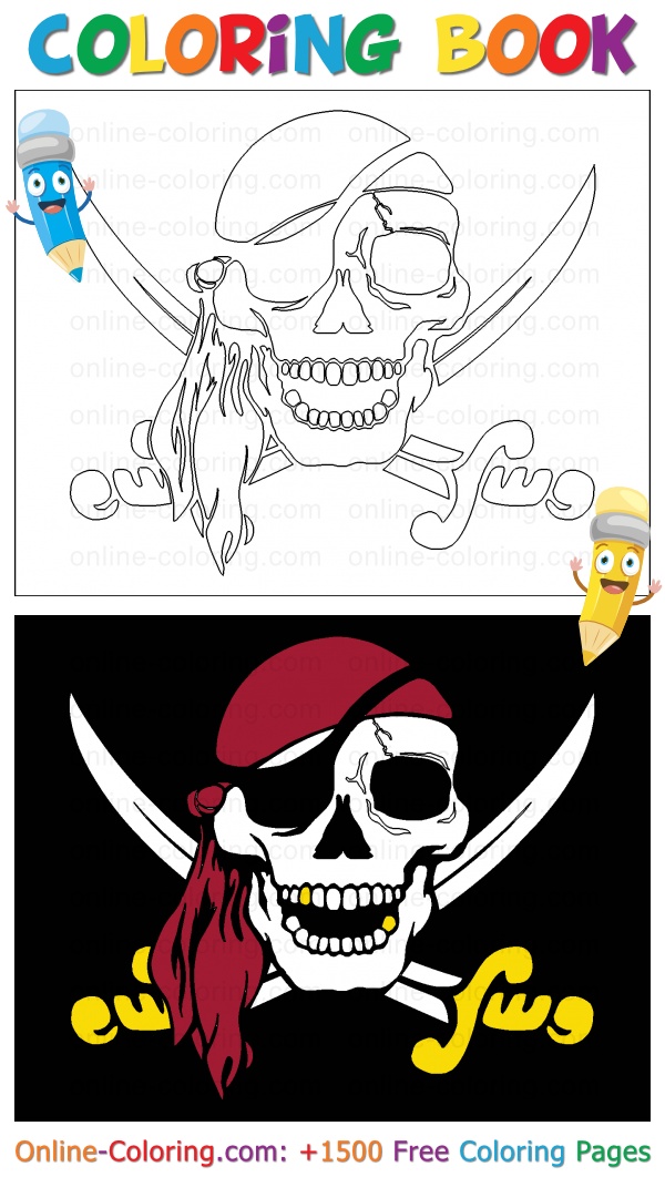 Pirate skull free online coloring page