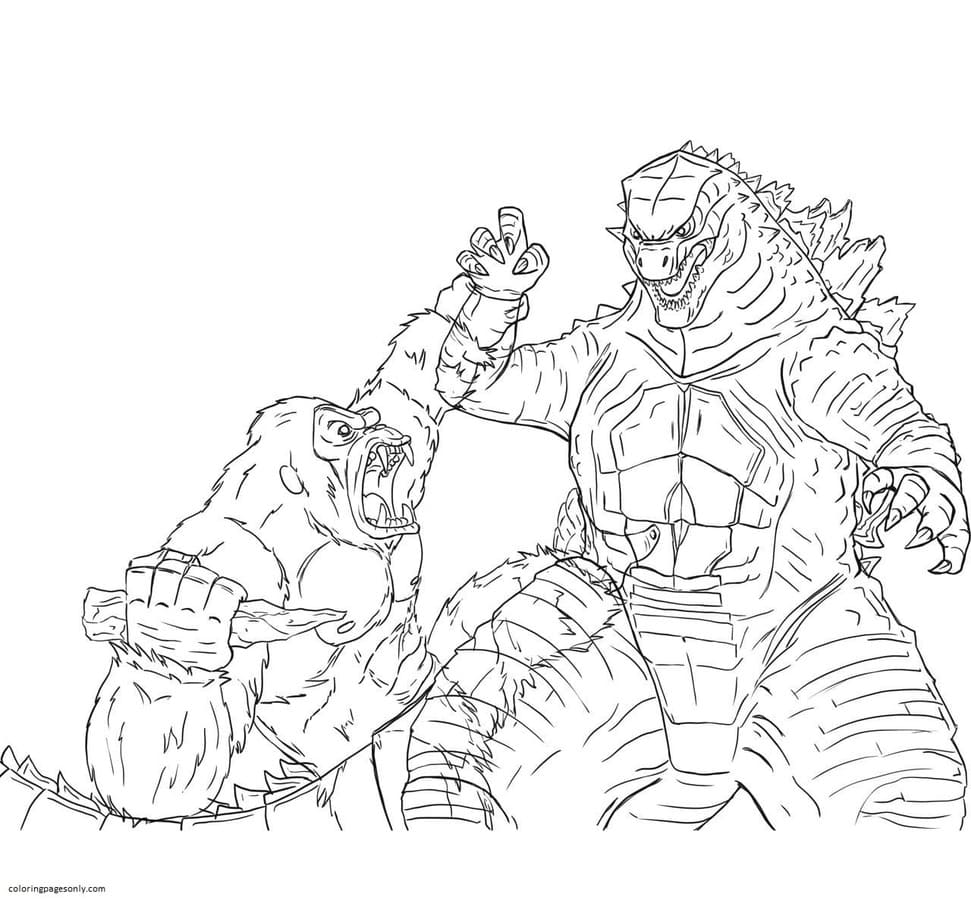 Godzilla and kong coloring pages