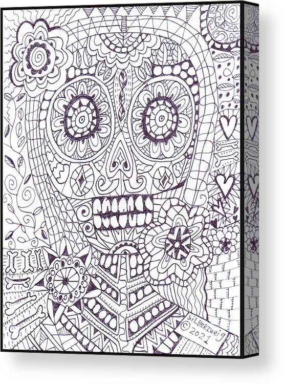 Sugar skull coloring page canvas print canvas art by sandra silberzweig