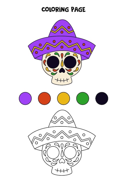 Premium vector color cartoon mexican skull worksheet for kids