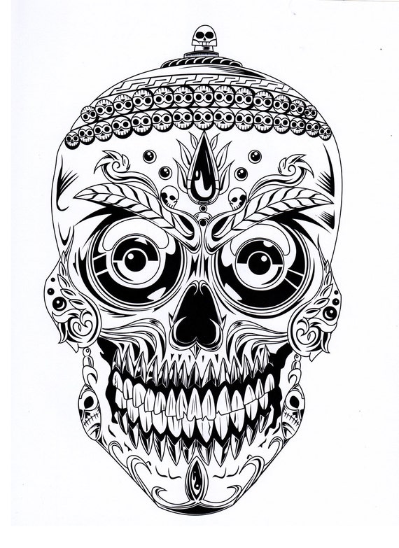 Skull coloring pages dia de los muertos day of the dead halloween arts and crafts printable digital download no