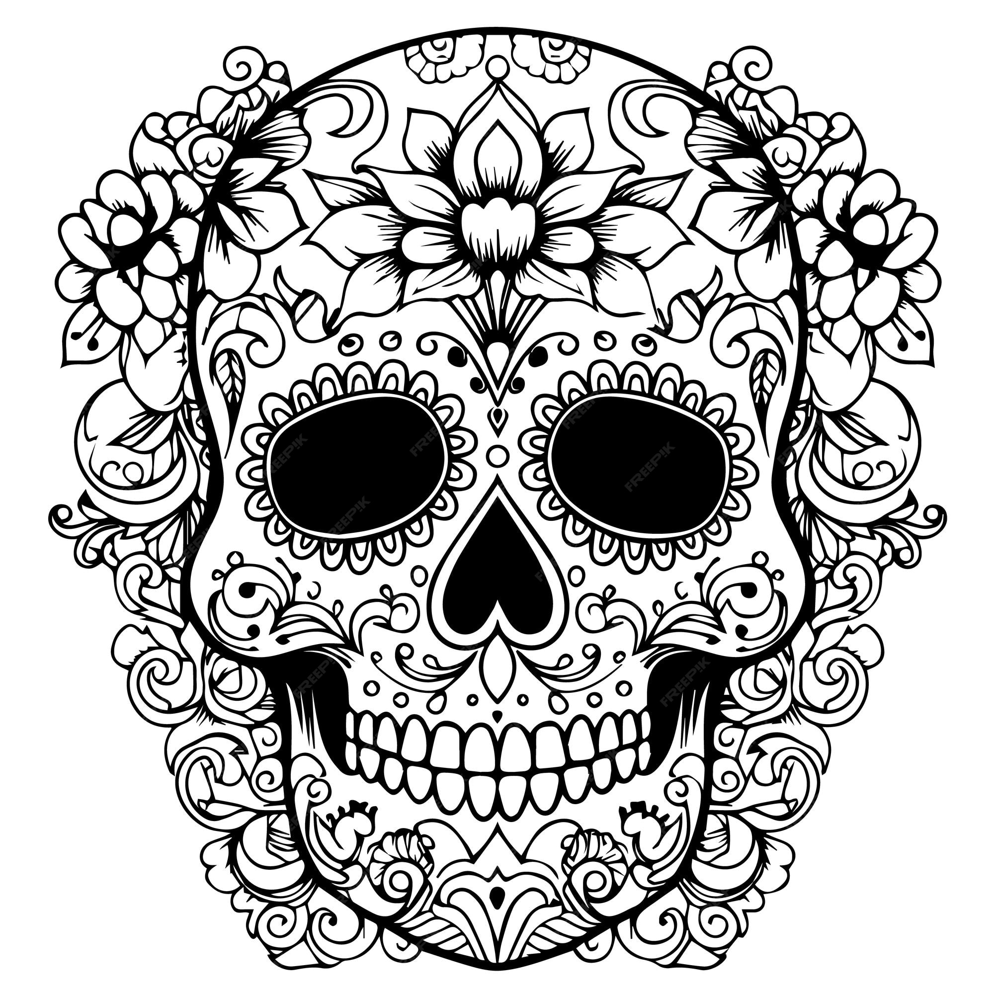 Premium vector day of the dead skull coloring book page vector illustration