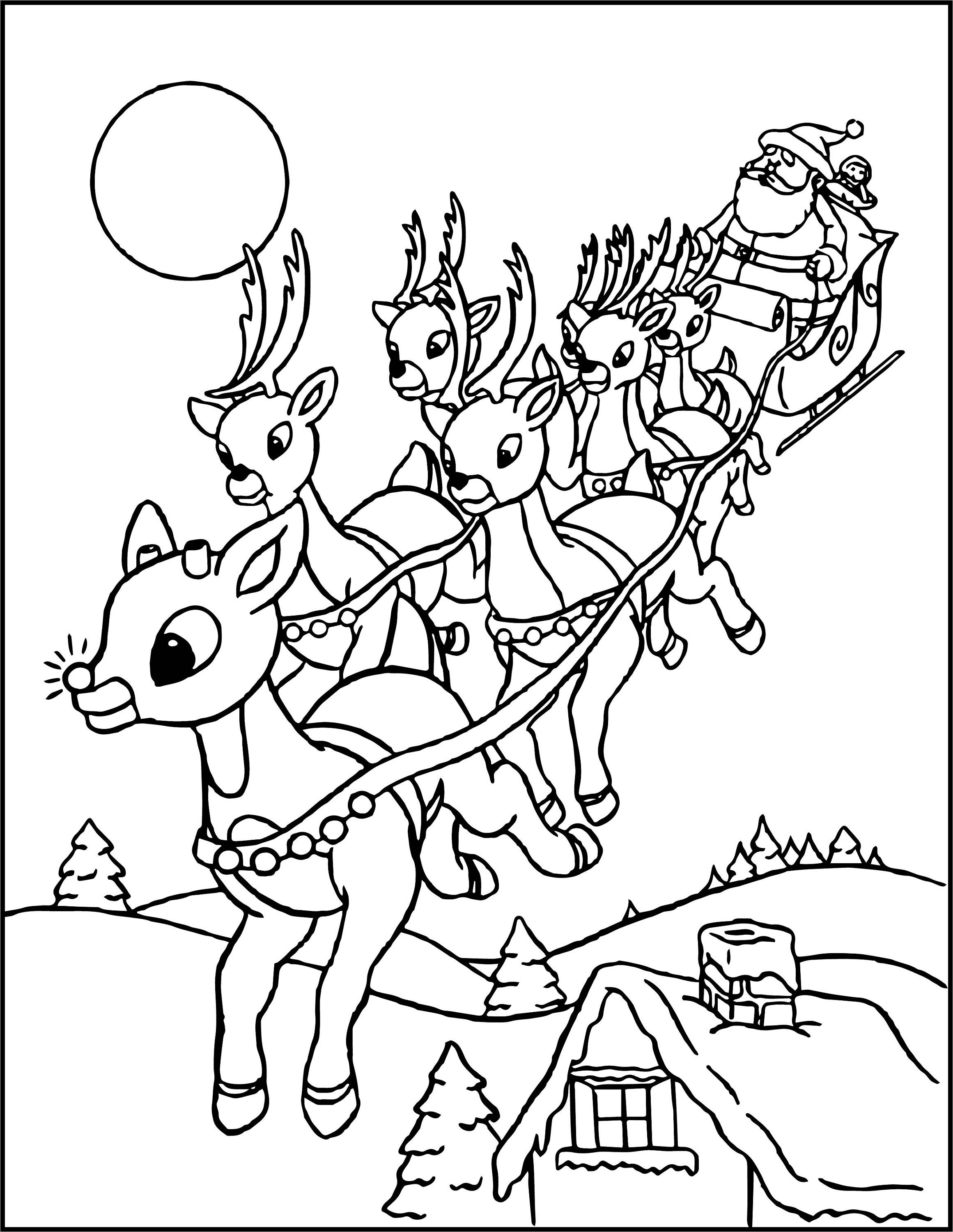 Santa and his sleigh digital printable coloring page