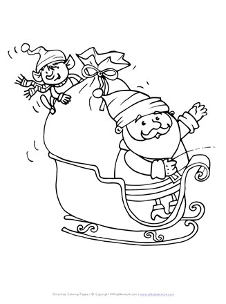 Santa and sleigh coloring page all kids network