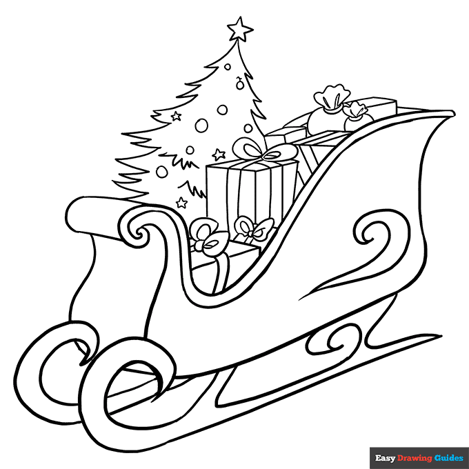 Santas sleigh coloring page easy drawing guides