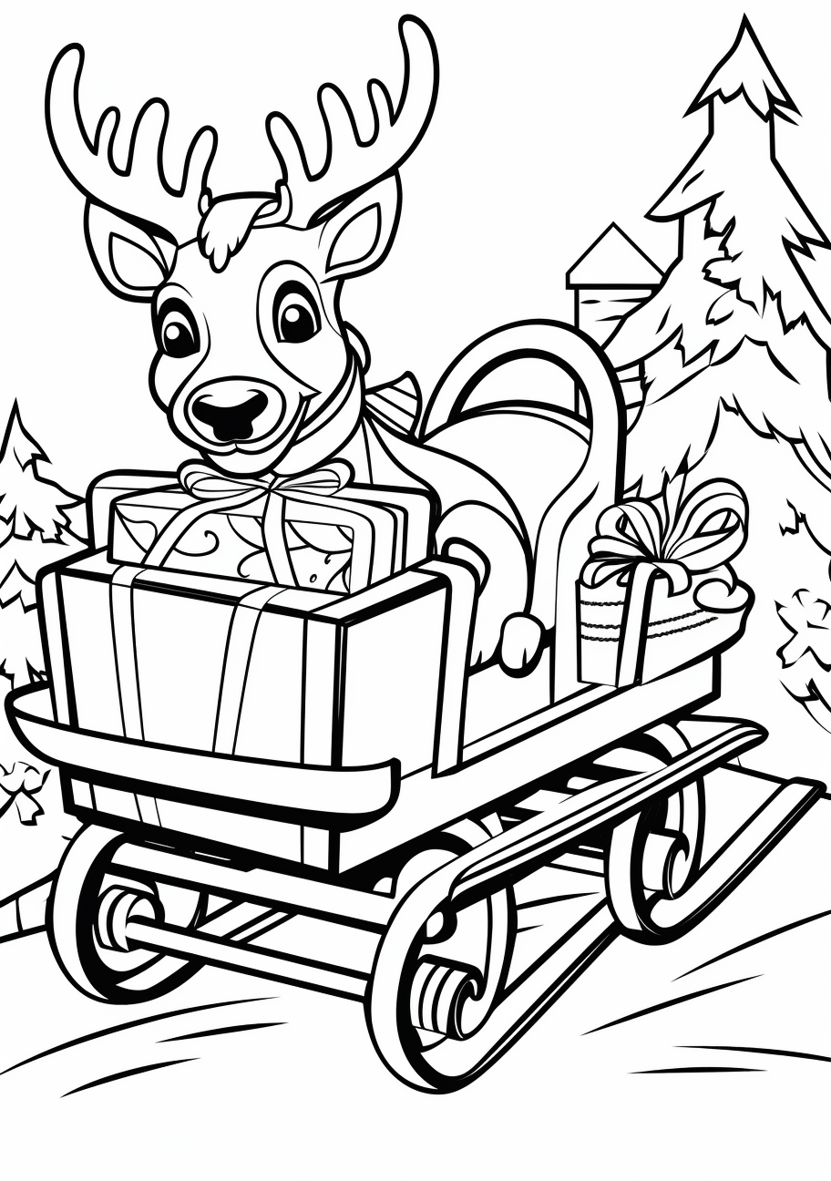 Cute reindeer and santa s sleigh