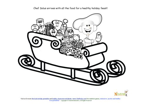 Holiday fruits and vegetable sleigh coloring sheet