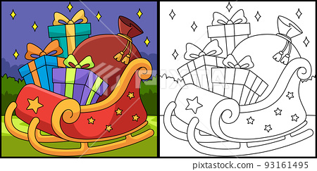 Christmas sleigh coloring page illustration