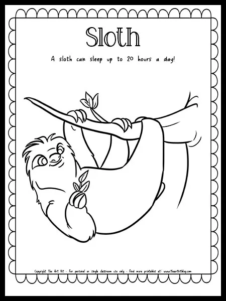 Sloth coloring page with fun fact free printable download â the art kit