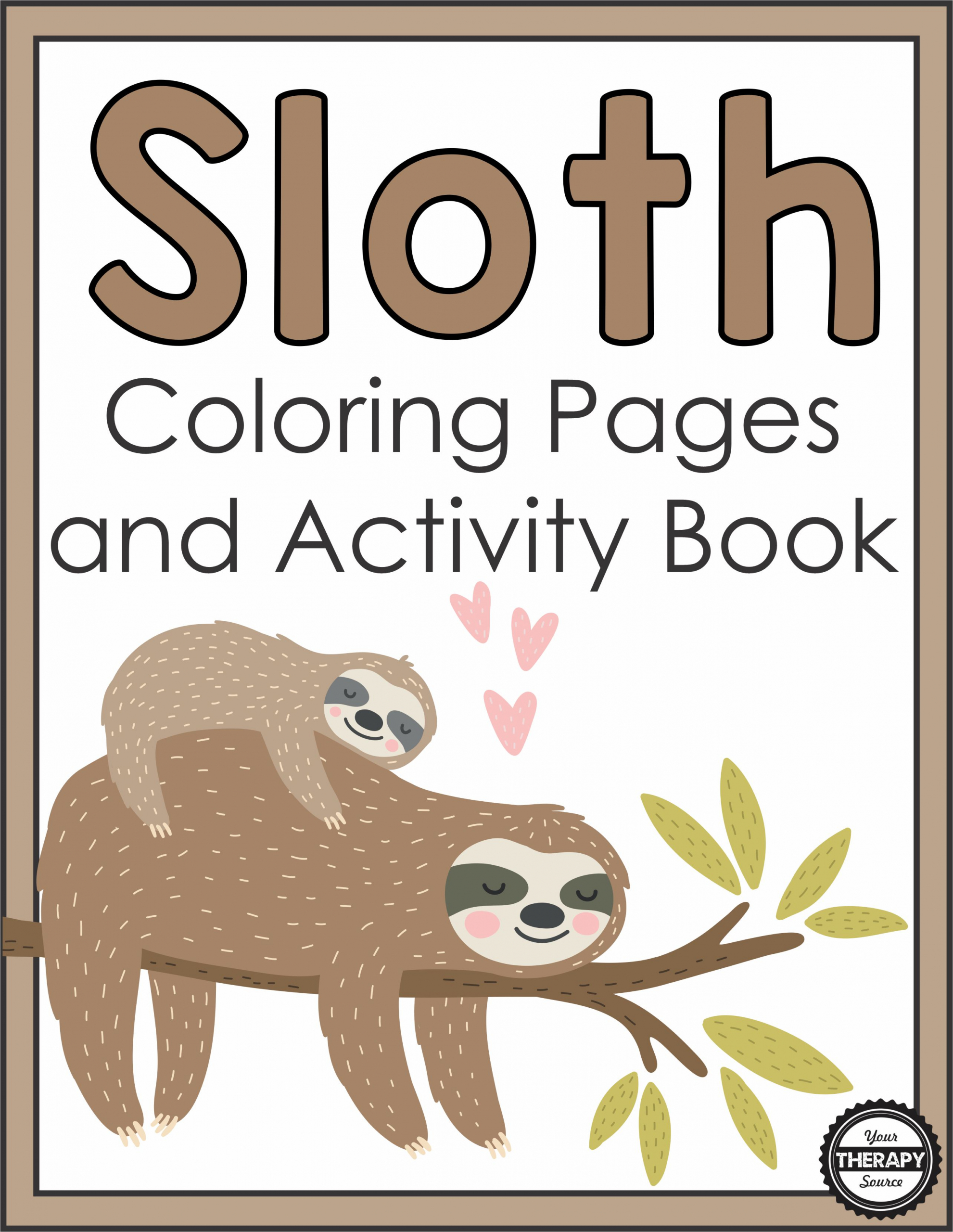 Sloth coloring pages and activity book