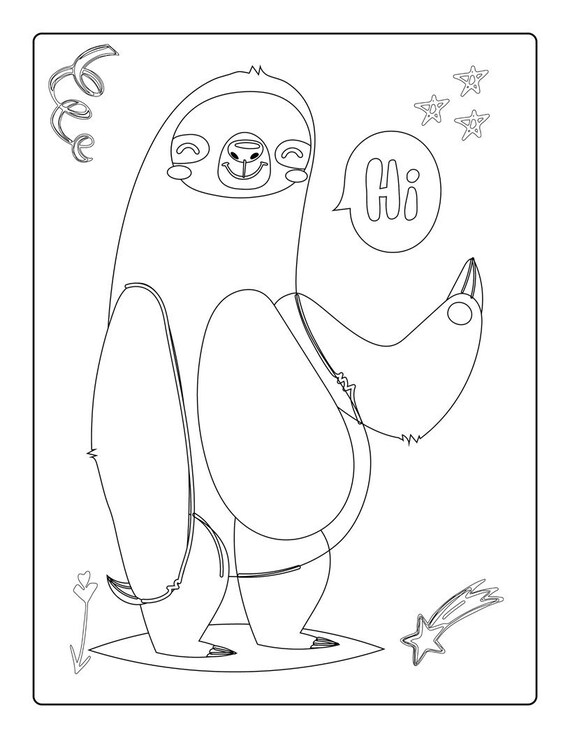 Sloth coloring pages instant download printable