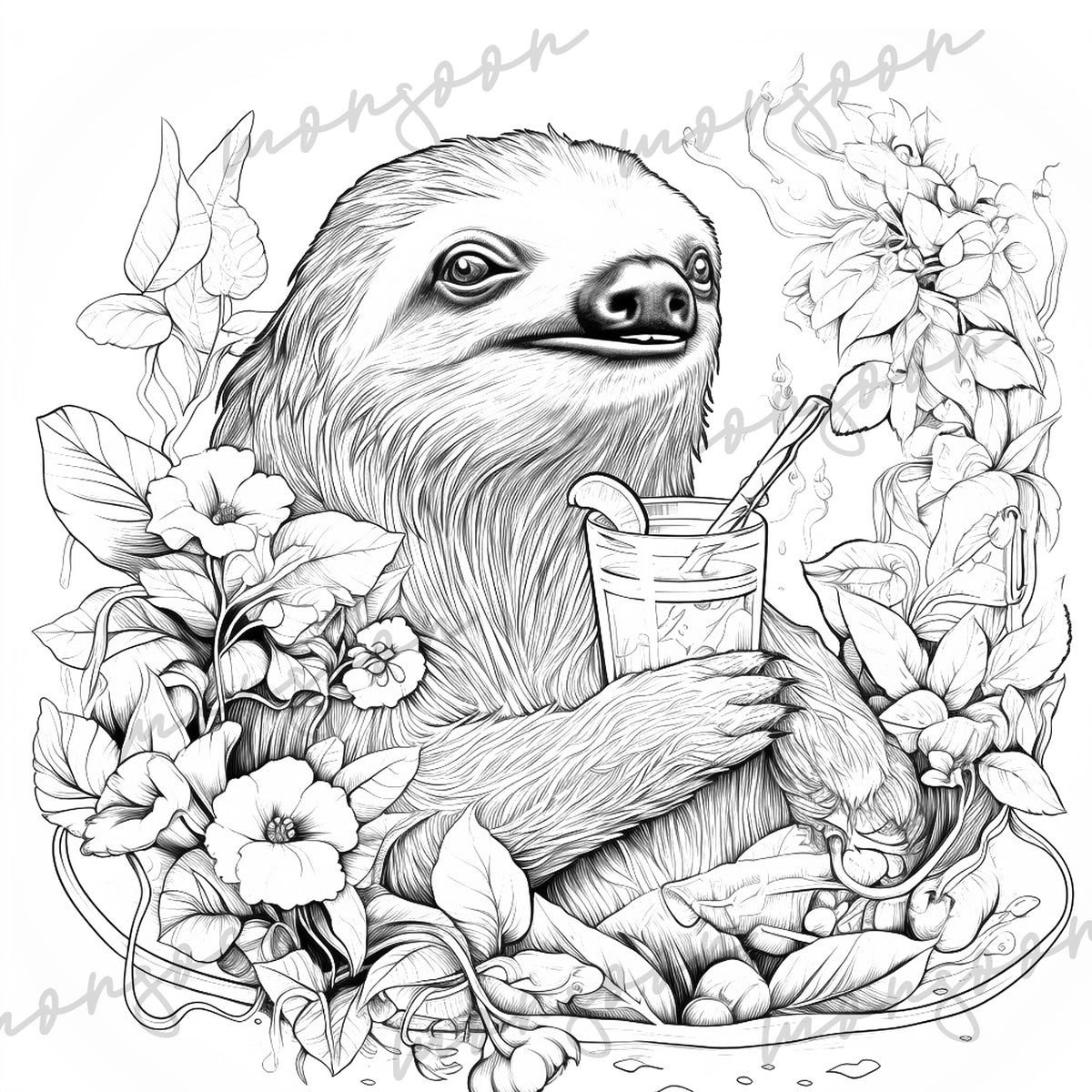 Sloth coloring book for adults grayscale printbook â monsoon publishing usa