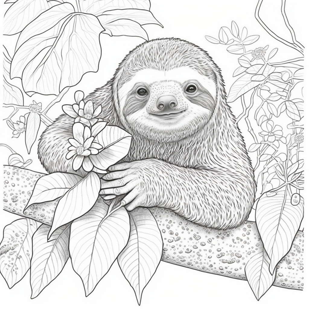 Realistic sloth coloring page â lulu pages