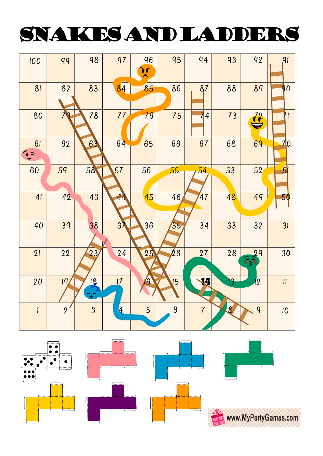 Snakes and ladders board game free printables