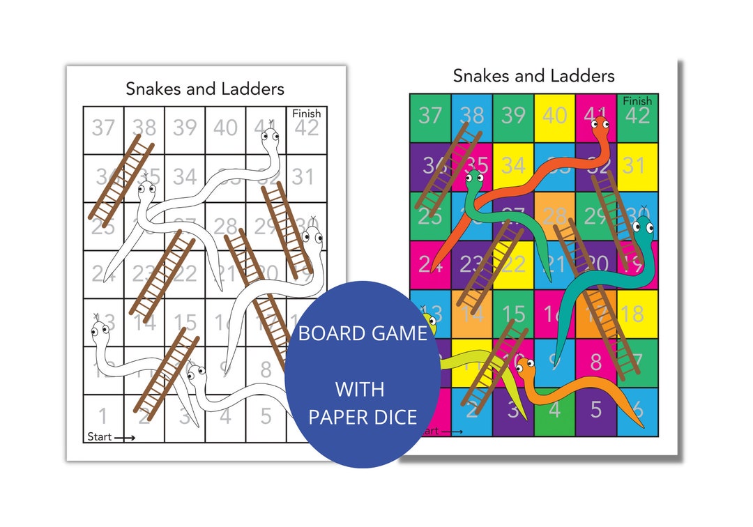 Snakes and ladders game board game family games kids activities printable game