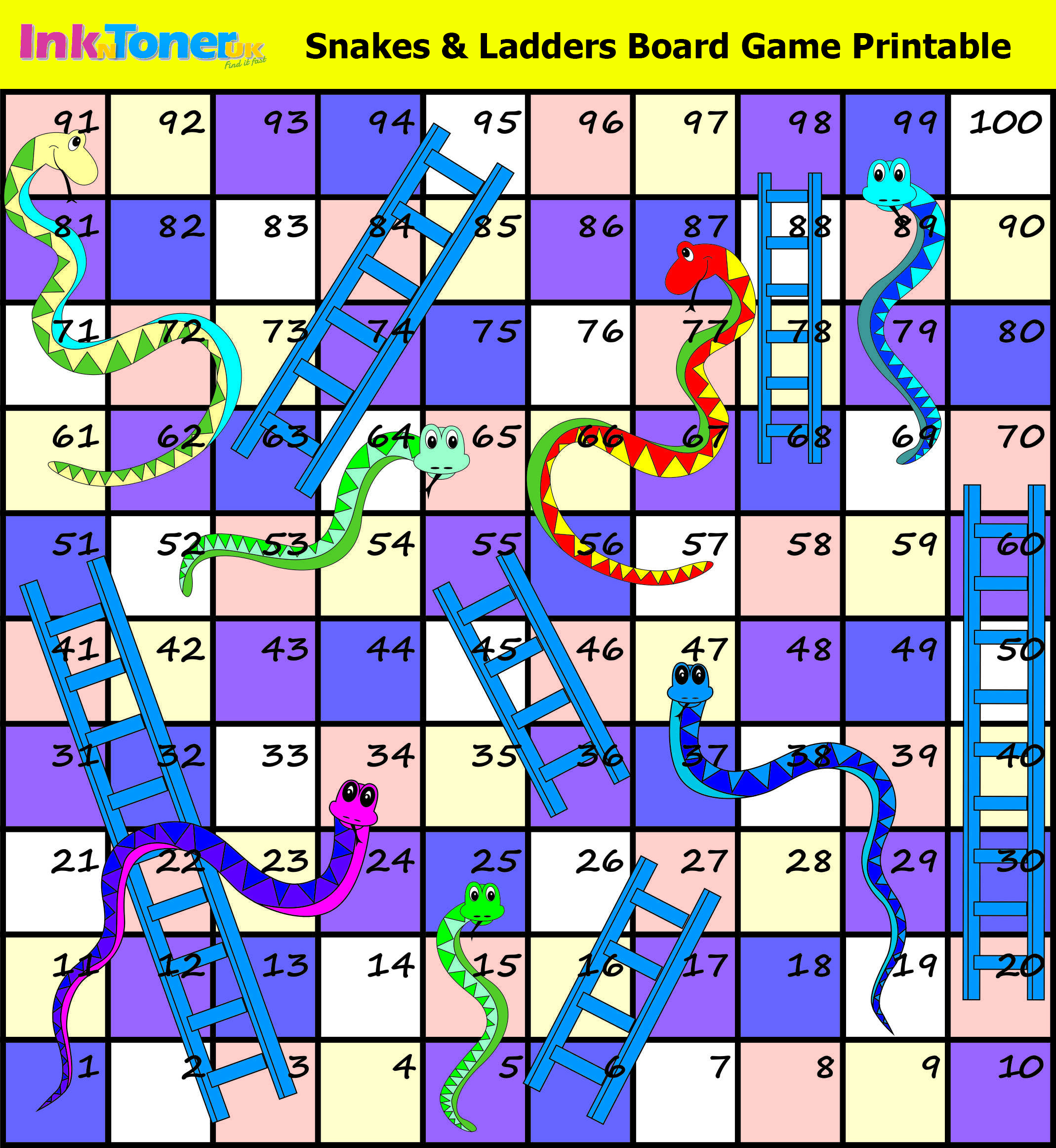 Snakes and ladders printable board game blog