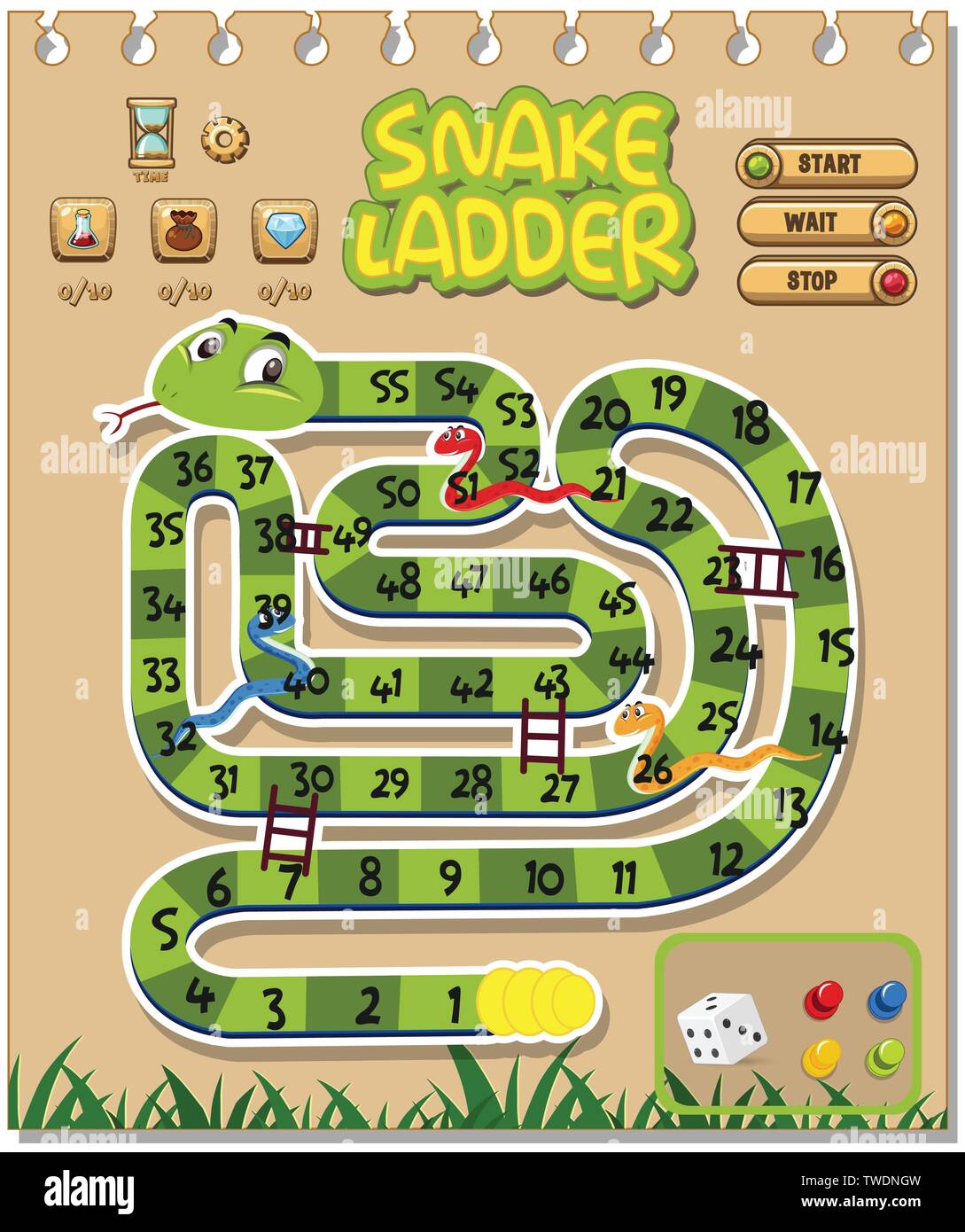 A snake ladder game template illustration stock vector image art