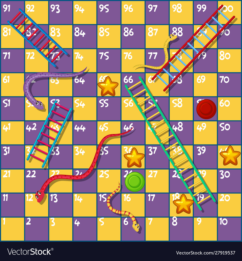 Boardgame design template with snakes and ladders vector image