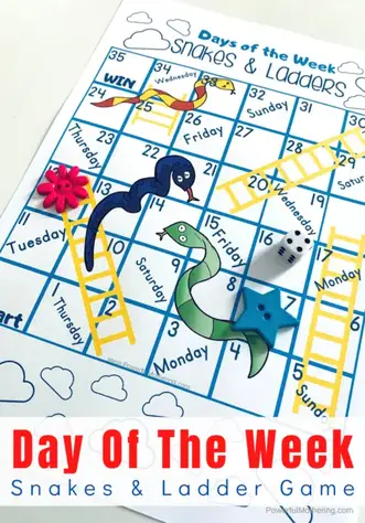Snakes and ladders a printable days of the week board game