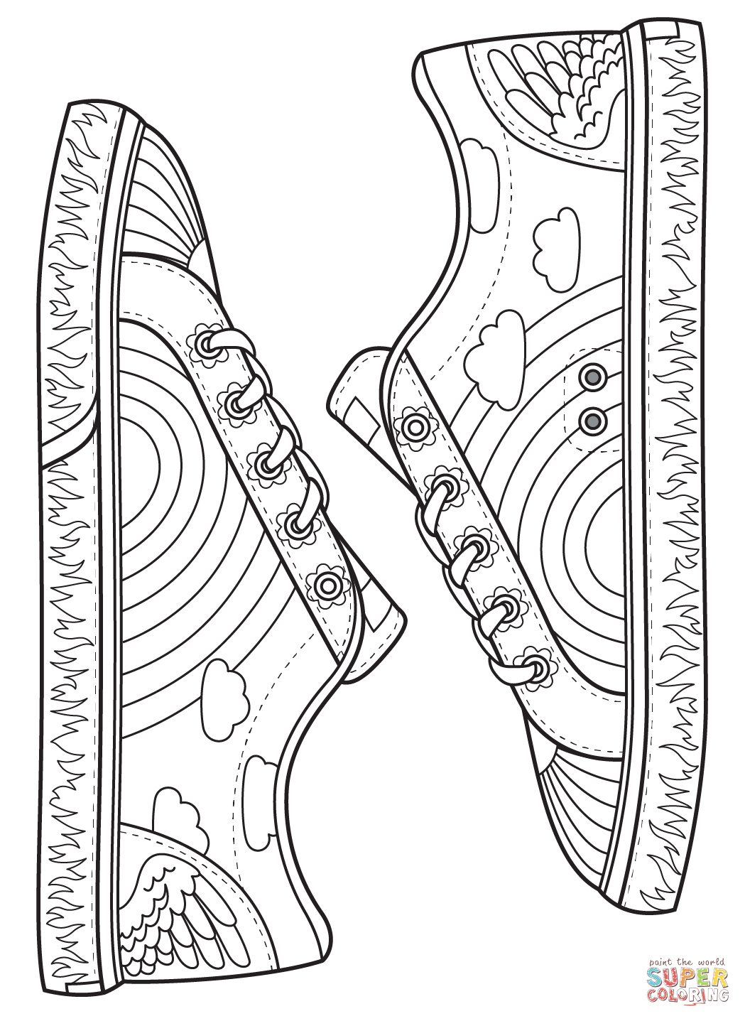 Sneakers shoes with pattern coloring page free printable coloring pages