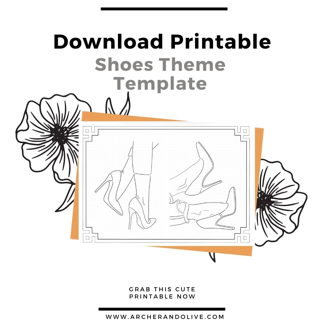 Bullet journal monthly theme shoes free printable coloring page archer and olive