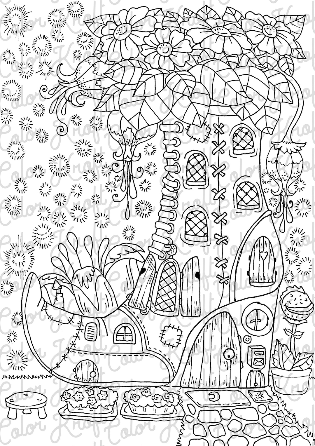 The little old lady who lived in a shoe coloring page printable coloring page digital download