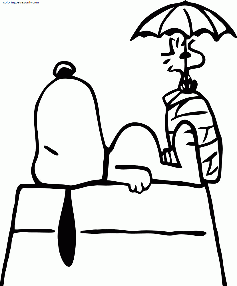 Snoopy and woodstock coloring page