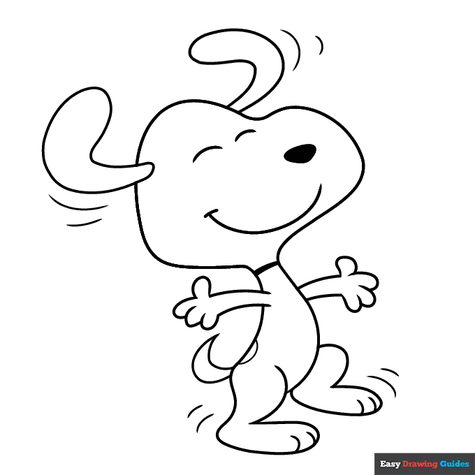 Snoopy from peanuts dancing coloring page easy drawing guides