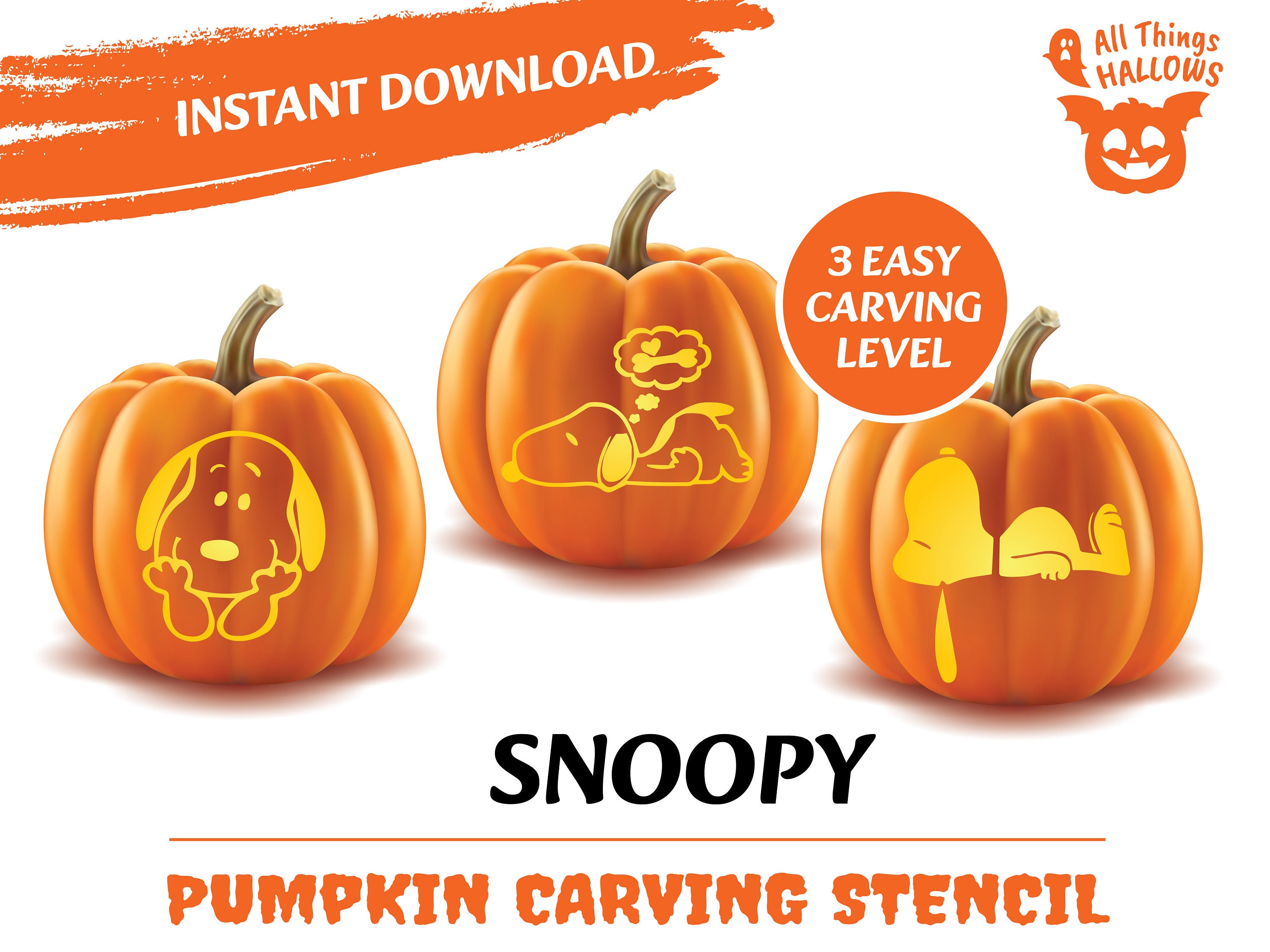 Snoopy pumpkin carving stencil template halloween jack o lantern pattern instant download pdf diy pumpkin lantern carving templates