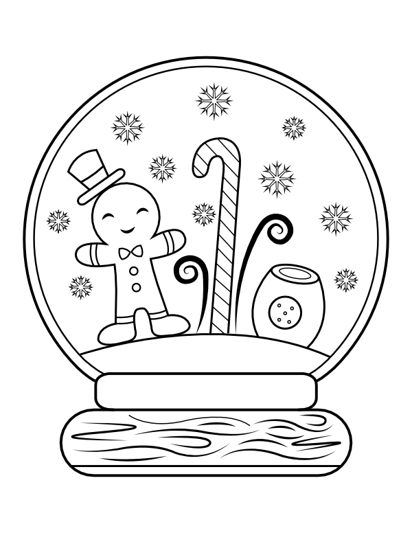 Printable gingerbread man snow globe coloring page