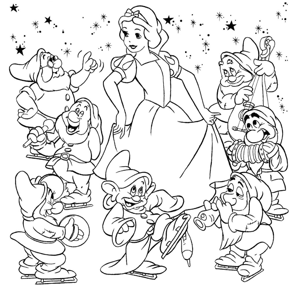 Snow white and the seven dwarfs coloring pages printable for free download