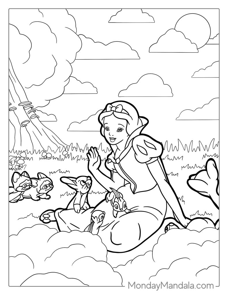 Snow white coloring pages free pdf printables