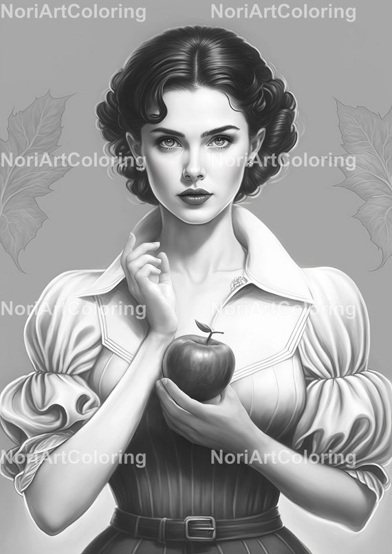 Beautiful snow white coloring page fairytale coloring pages printable adult coloring pages download grayscale illustration