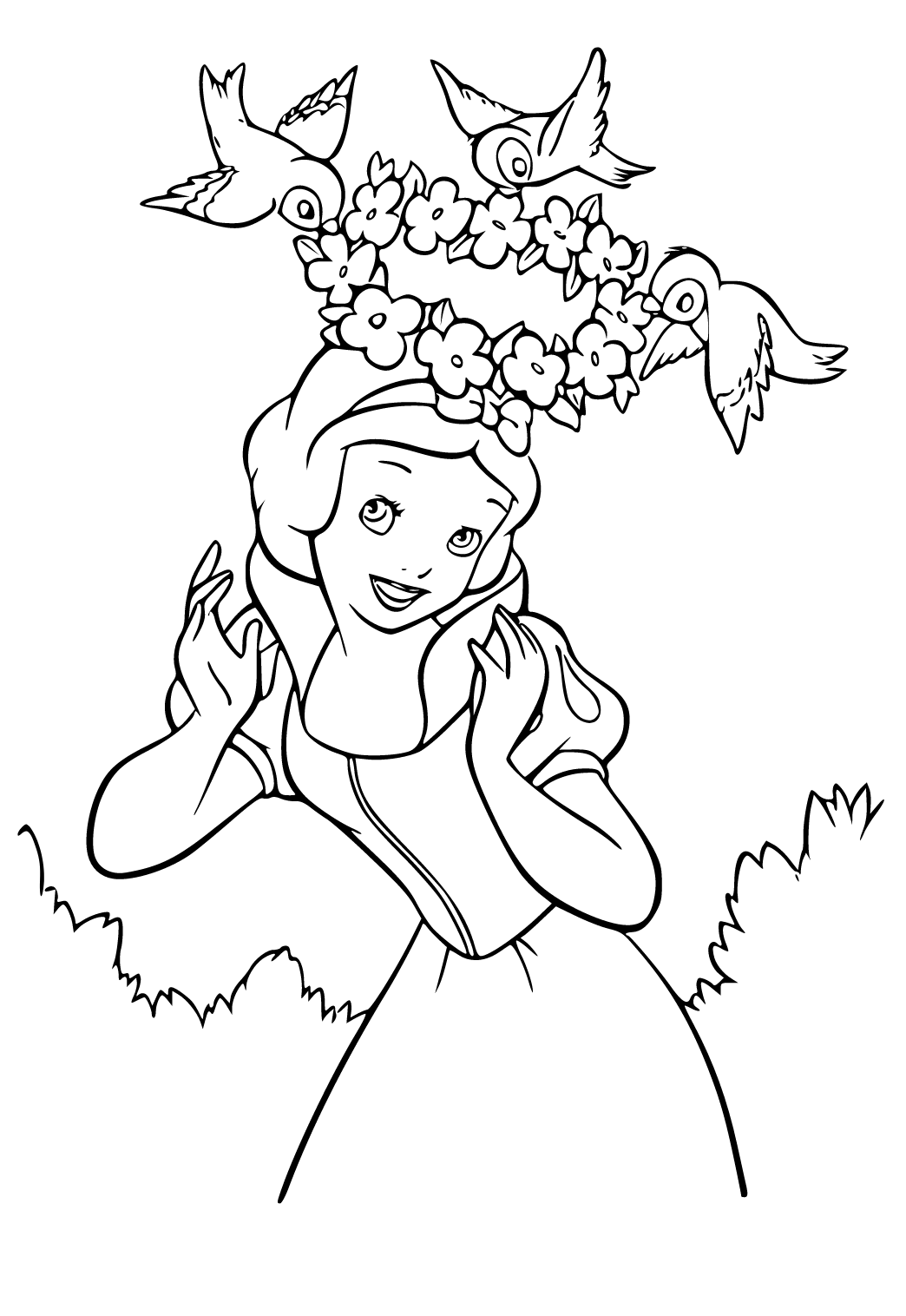 Free printable snow white wreath coloring page for adults and kids