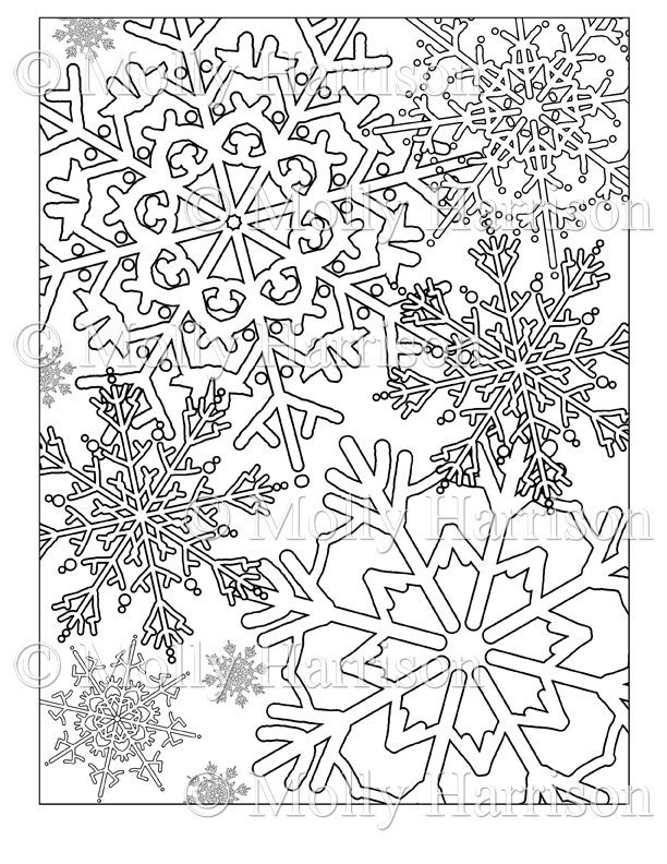 Snowflake coloring page various snowflakes printable instant download adult coloring page christmas winter snow holiday