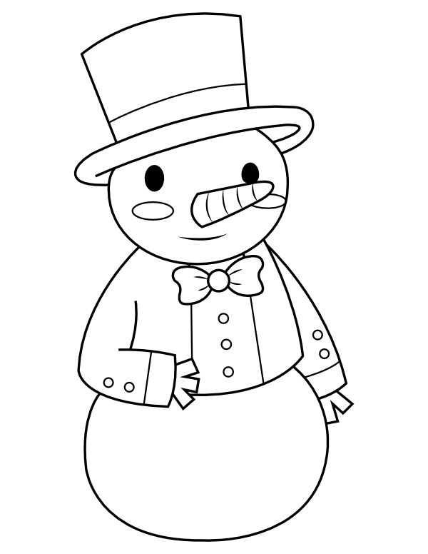 Printable snowman in top hat coloring page